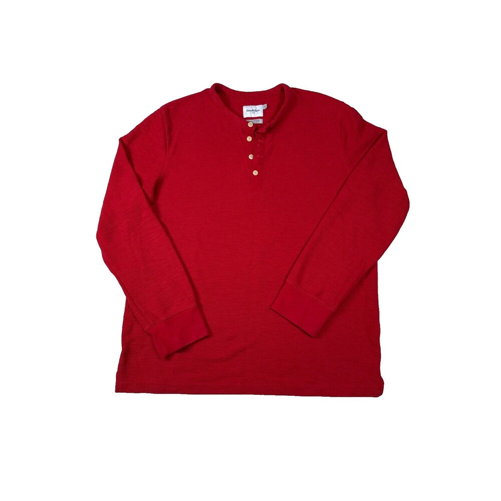 Goodfellow & Co Mens Shirt XL Red Henley Long Sleeve Button Slub Knit Casual